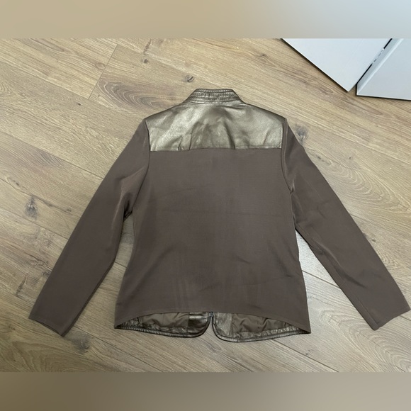 Peter Nygard Vintage Geometric Brown Zip Leather Stretch Jacket Women's Medium - Picture 3 of 3
